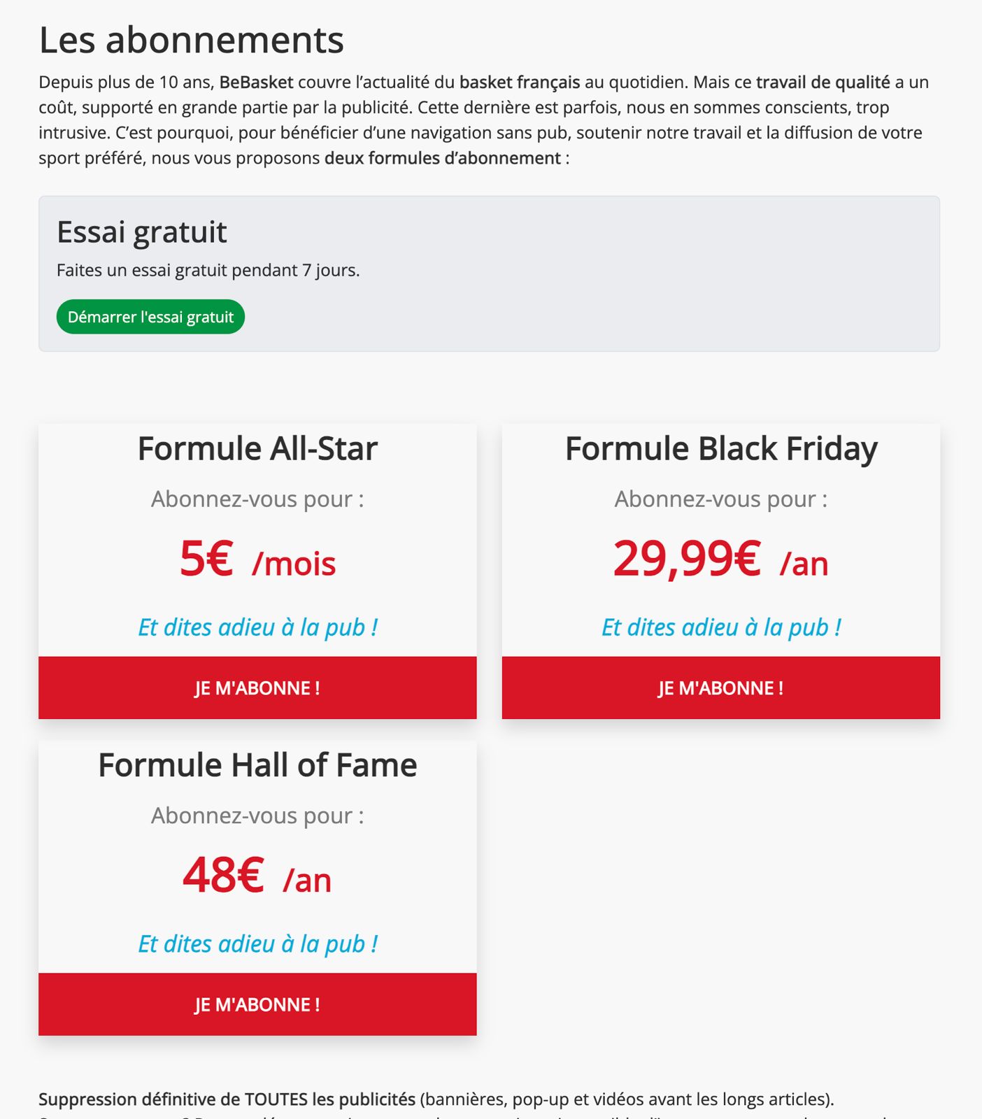 Formule abonnement BeBasket Black Friday